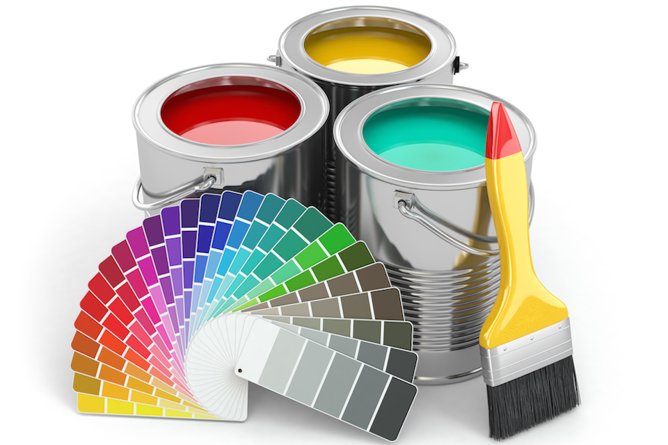 Photo of 3 paint cans with paintbrush